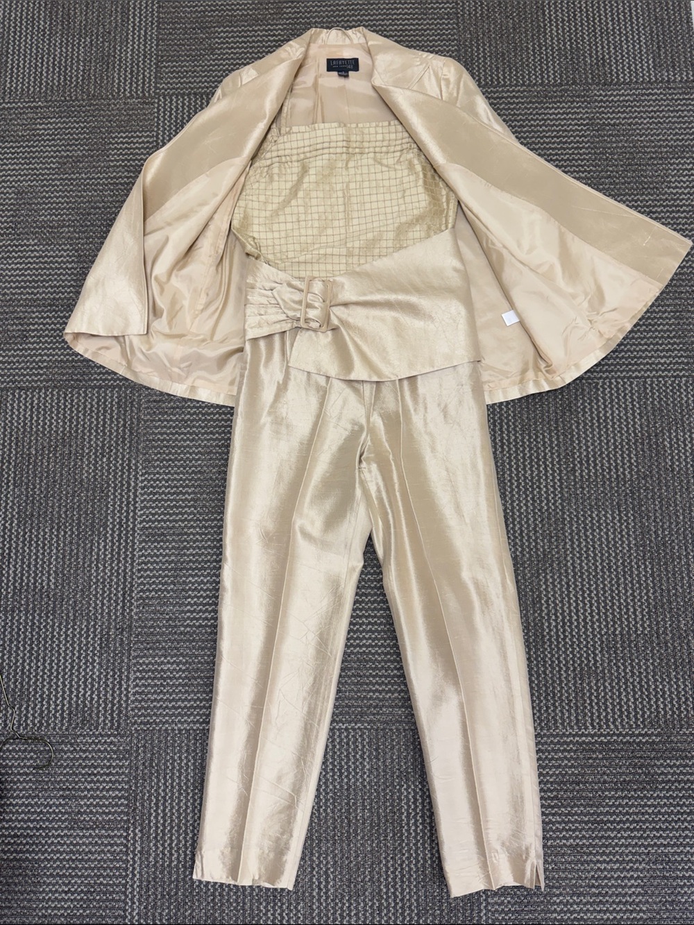 Lafayette 148 NY Rare Vintage Silk Gold Metallic 4 Piece Pantsuit Set, size M